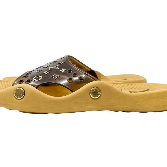 LOUIS VUITTON Vintage Monogram Logo Slide Sandals #36 US 6 Brown Rubber [103925] - Picture 6 of 13